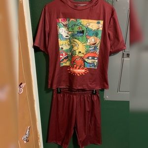 Rugrats Casual Printed Wine Red Two-piece